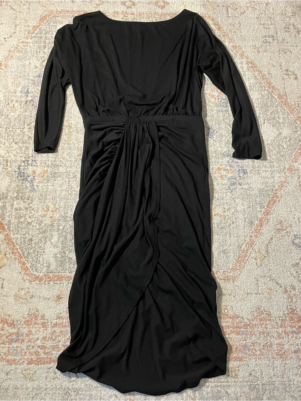 Black Long Sleeve Ruched Midi Dress - Size XL